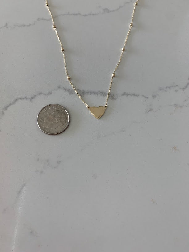 Turquoise Small Heart 14K Gold Satellite Necklace | Enamel | 8MM Heart Gold Chain | Dainty Necklace | | Minimalist Jewelry | SOLID GOLD
