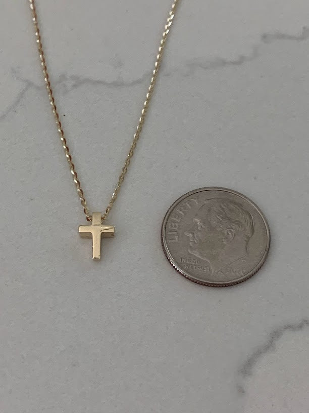 14K Gold Tiny Cross Necklace, Religious Jewelry Gift, Women's Christian Faith, Small Cross Pendant, Bold Cross Gift