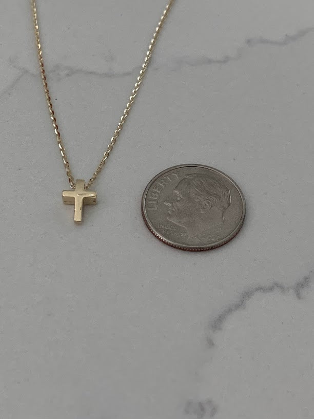 14K Gold Tiny Cross Necklace, Religious Jewelry Gift, Women's Christian Faith, Small Cross Pendant, Bold Cross Gift