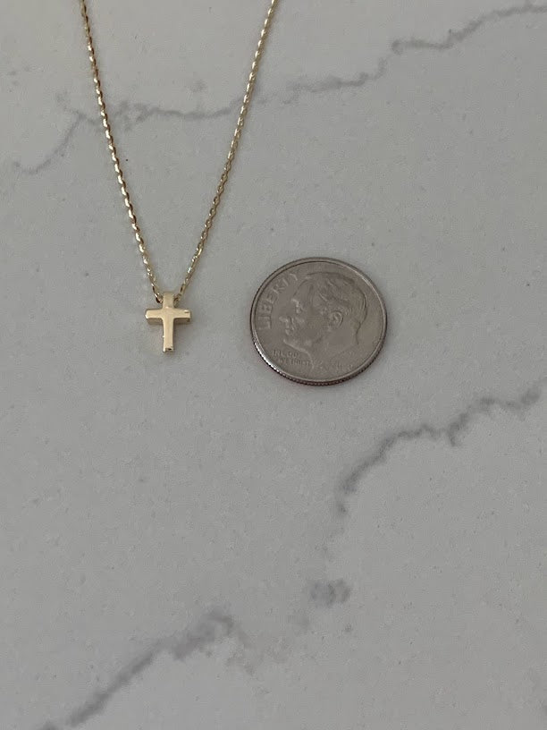 14K Gold Tiny Cross Necklace, Religious Jewelry Gift, Women's Christian Faith, Small Cross Pendant, Bold Cross Gift