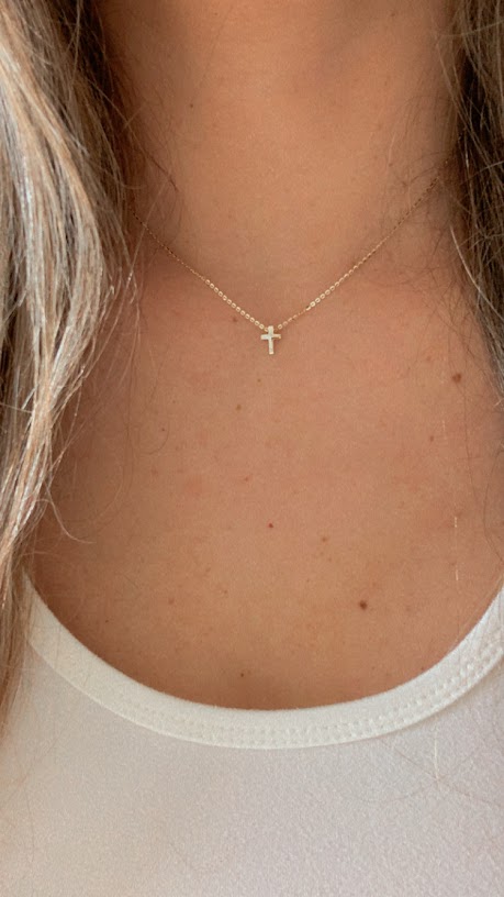 14K Gold Tiny Cross Necklace, Religious Jewelry Gift, Women's Christian Faith, Small Cross Pendant, Bold Cross Gift