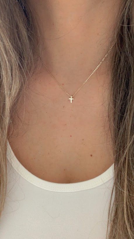 14K Gold Tiny Cross Necklace, Religious Jewelry Gift, Women's