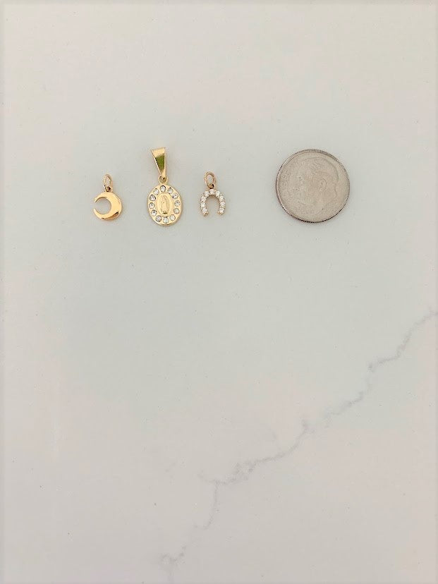 14K Solid Gold Our Lady of Guadalupe Pendant, Horseshoe Dainty Pendant, Dainty Moon Pendant