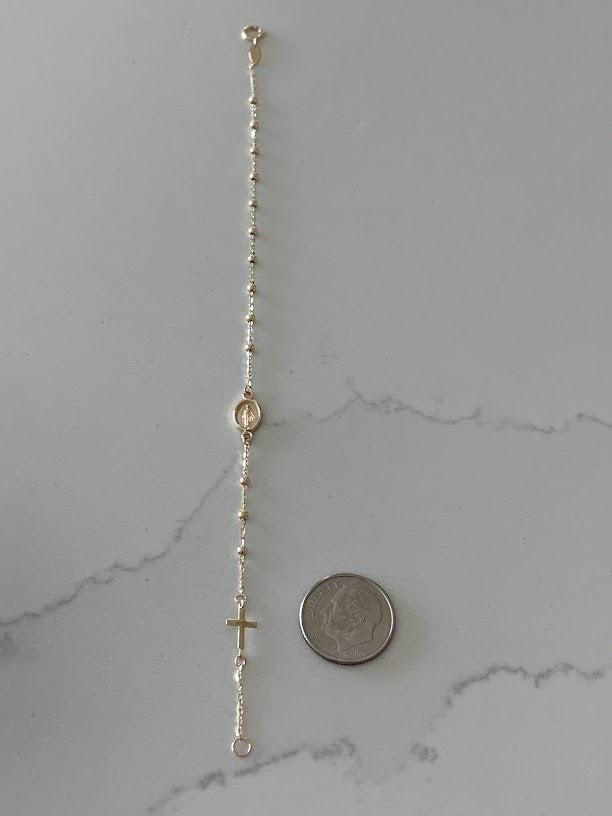 14K Yellow Gold Rosary Bracelet, Solid Gold Rosary Bracelet, Miraculous Virgin Mary Medal and Cross Bracelet, Religious Jewelry For Women