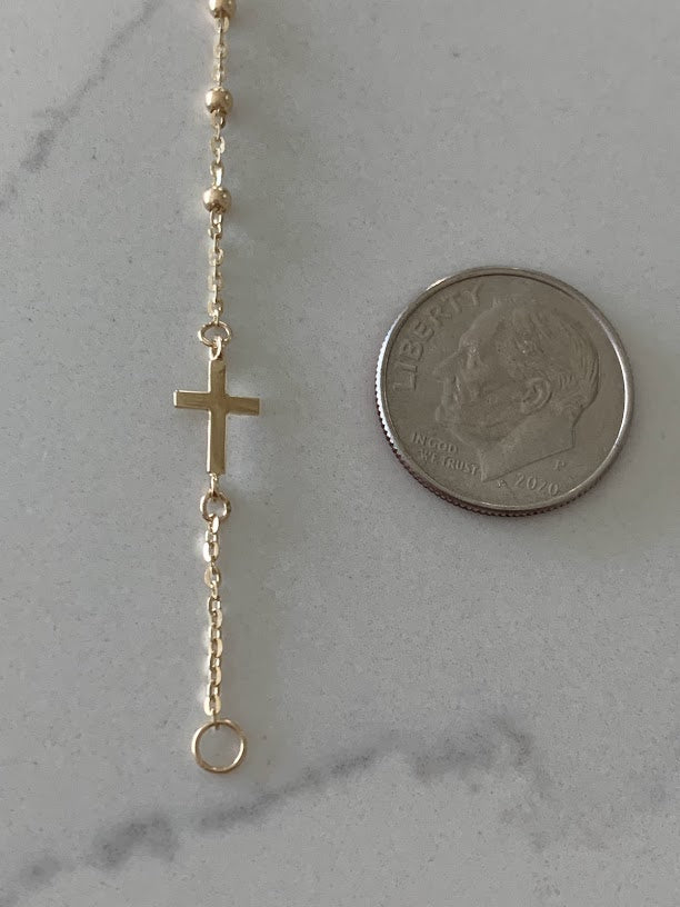 14K Yellow Gold Rosary Bracelet, Solid Gold Rosary Bracelet, Miraculous Virgin Mary Medal and Cross Bracelet, Religious Jewelry For Women