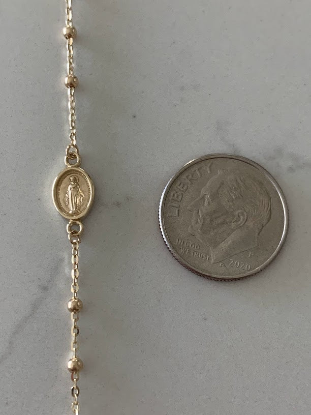 14K Yellow Gold Rosary Bracelet, Solid Gold Rosary Bracelet, Miraculous Virgin Mary Medal and Cross Bracelet, Religious Jewelry For Women