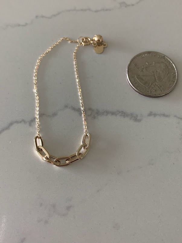 14K Yellow Gold Bracelet Trio: Paperclip Link Bracelet, 14K Rosary Bracelet, 14K Beaded Bracelet