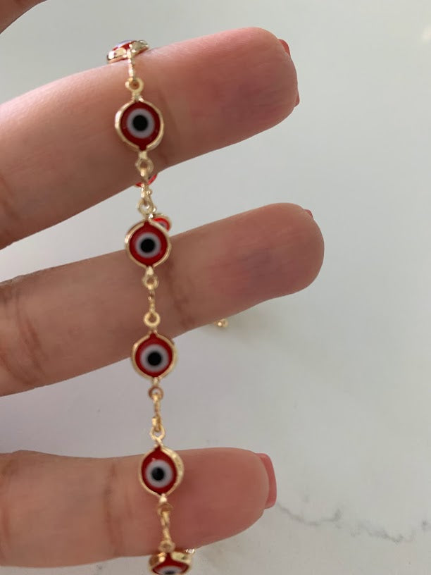 7MM 18k Gold Filled Evil Eye Anklet | Blue Red Evil Eye Anklet