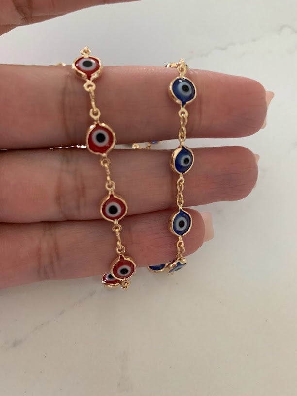 7MM 18k Gold Filled Evil Eye Anklet | Blue Red Evil Eye Anklet
