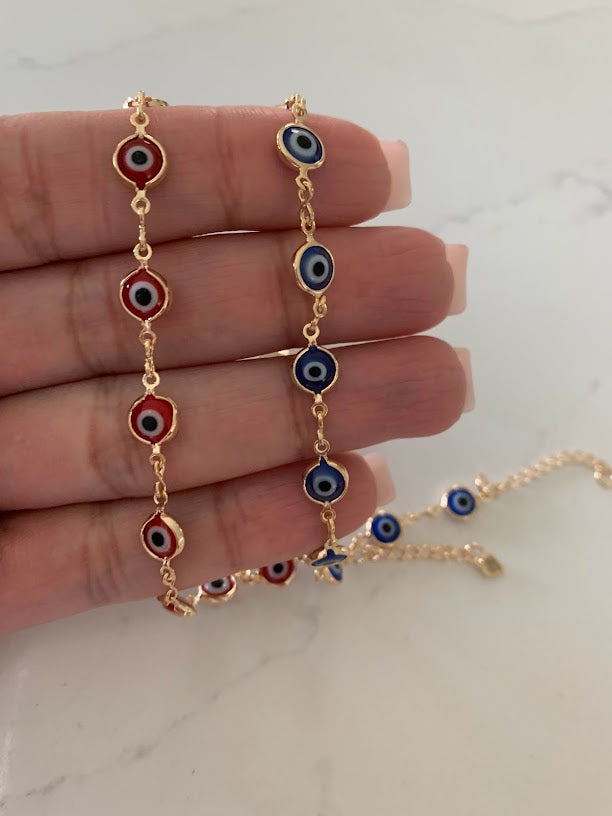 7MM 18k Gold Filled Evil Eye Anklet | Blue Red Evil Eye Anklet