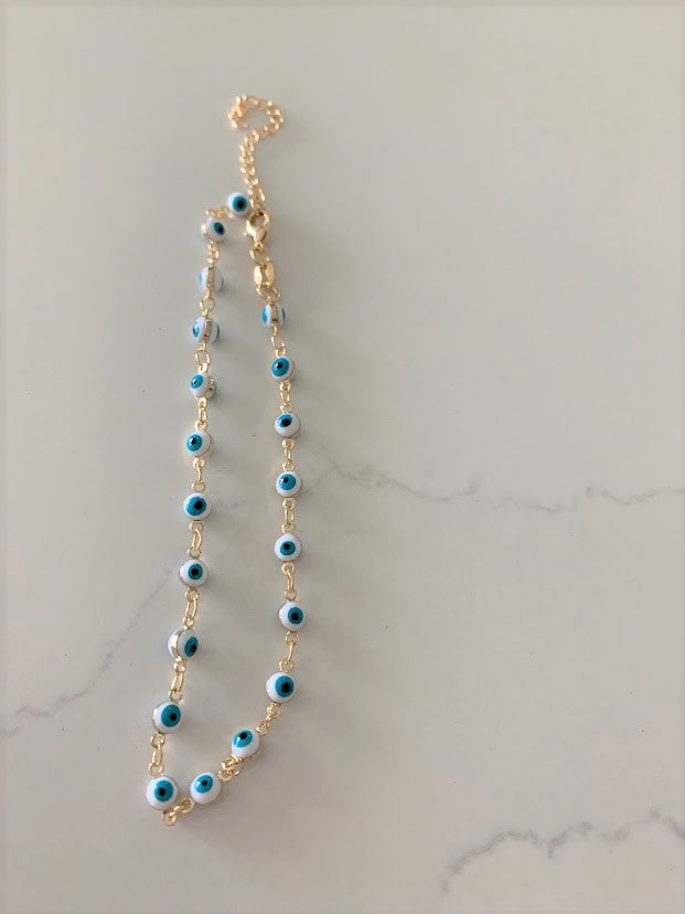 Evil Eye Beaded Chain Anklet | Gold filled Anklet | Gold Anklet | Gypsy Anklet | Dainty Evil Eye Anklet | Body Jewelry | Beads Anklet