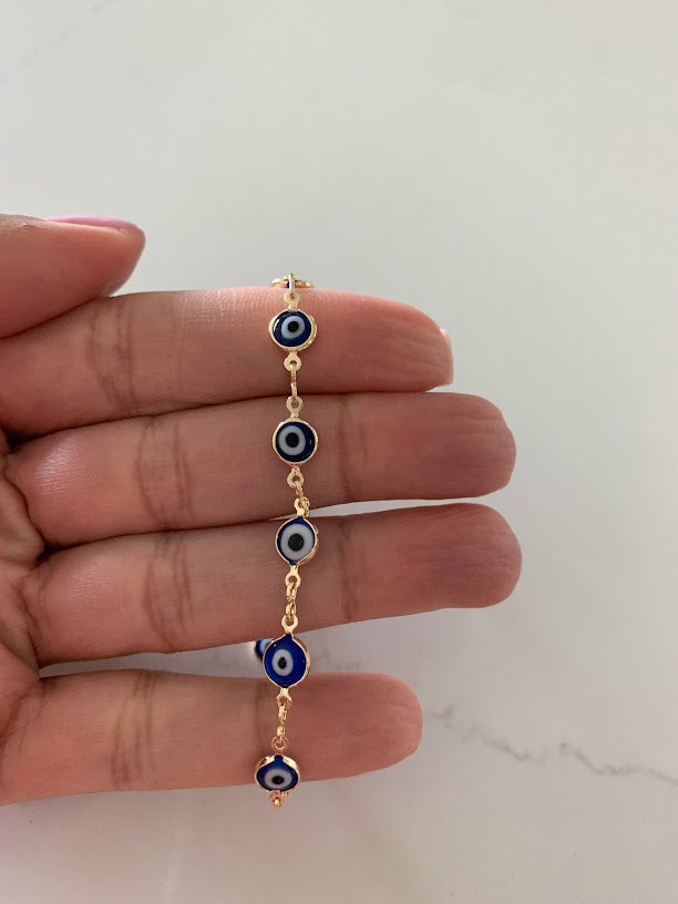 7MM 18k Gold Filled Evil Eye Anklet | Blue Red Evil Eye Anklet