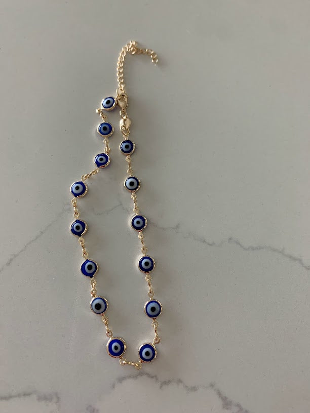 7MM 18k Gold Filled Evil Eye Anklet | Blue Red Evil Eye Anklet
