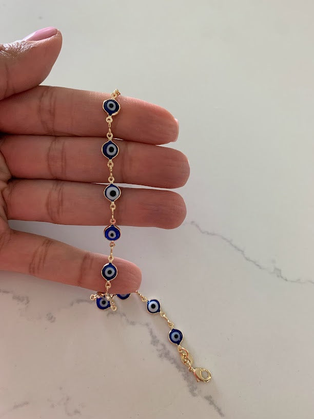 7MM 18k Gold Filled Evil Eye Anklet | Blue Red Evil Eye Anklet