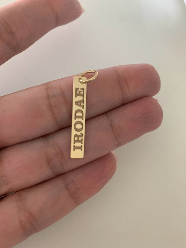 30MM 14K Solid Gold Bar Pendant | Personalized Engraving Bar Pendant | Solid Gold | Personalized Pendant with Family Names/Initials