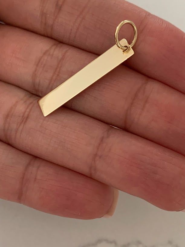 30MM 14K Solid Gold Bar Pendant | Personalized Engraving Bar Pendant | Solid Gold | Personalized Pendant with Family Names/Initials