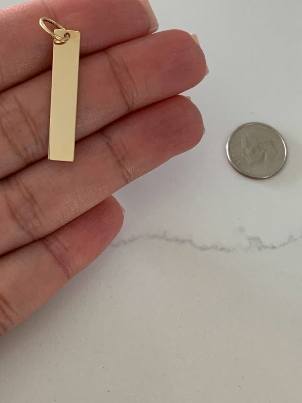 30MM 14K Solid Gold Bar Pendant | Personalized Engraving Bar Pendant | Solid Gold | Personalized Pendant with Family Names/Initials