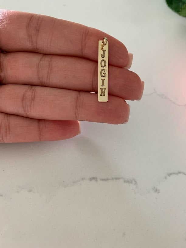 30MM 14K Solid Gold Bar Pendant | Personalized Engraving Bar Pendant | Solid Gold | Personalized Pendant with Family Names/Initials