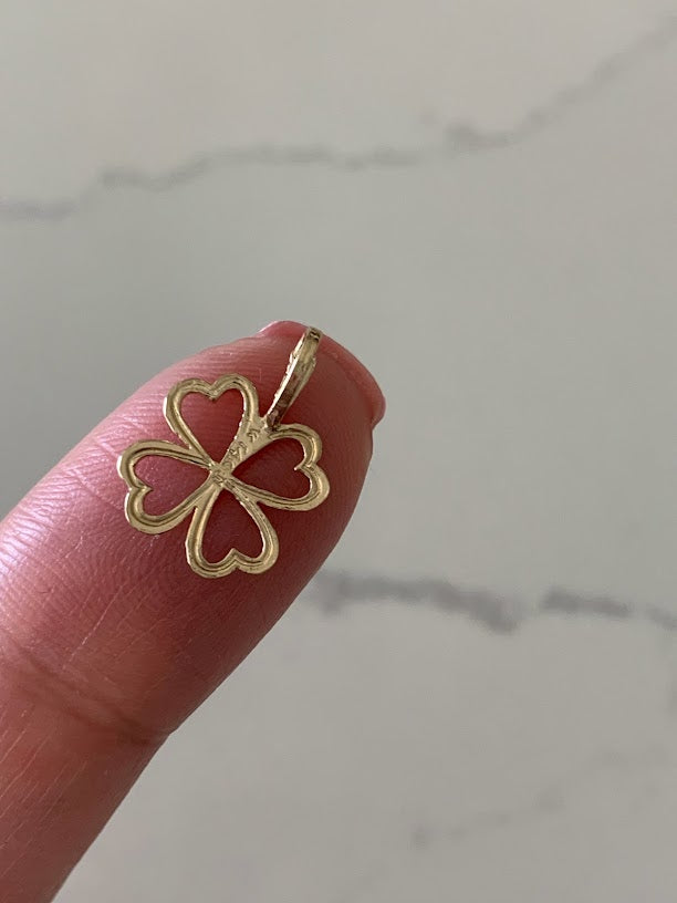 14K Solid Gold Hearts Clover Leaf | Personalized Charms | Personalized Solid Gold Clover Leaf | 4 Leaf CLover Gold Charm | Personalized