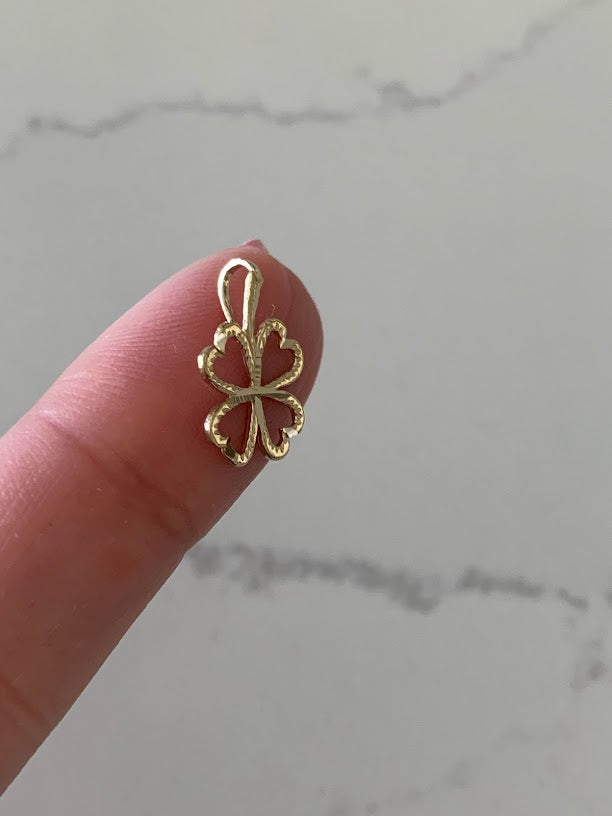 14K Solid Gold Hearts Clover Leaf | Personalized Charms | Personalized Solid Gold Clover Leaf | 4 Leaf CLover Gold Charm | Personalized