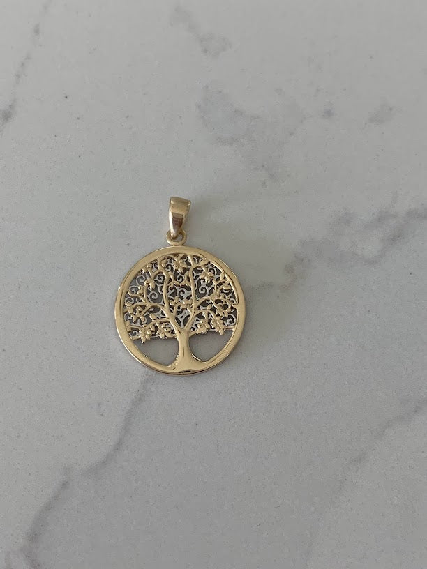 17MM 14K Solid Gold Family Tree | Yellow and White Gold Tree of Life | Tree Pendant | Two TONE 14K Solid Gold Pendant