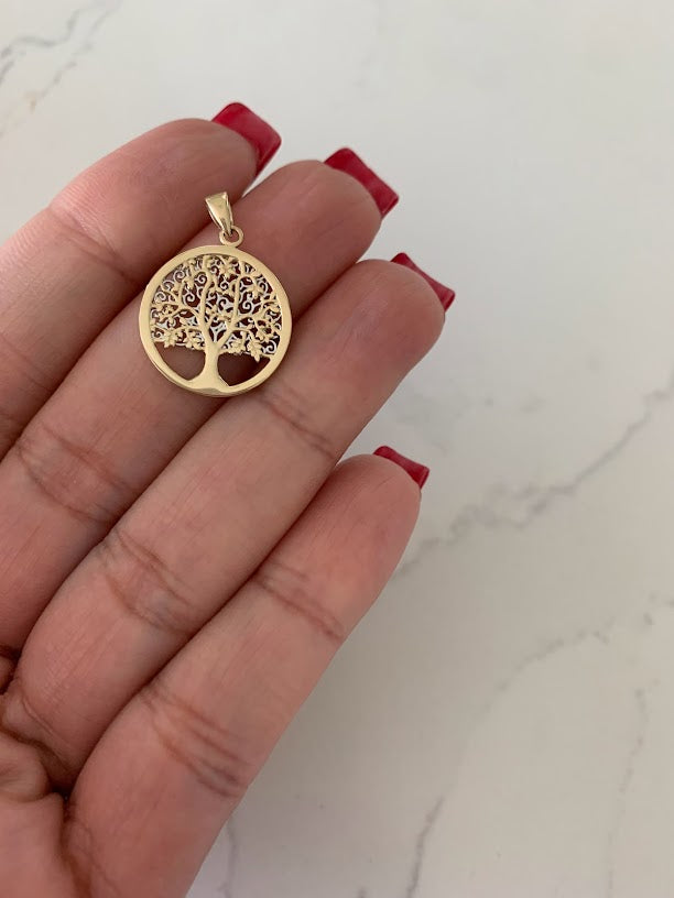 17MM 14K Solid Gold Family Tree | Yellow and White Gold Tree of Life | Tree Pendant | Two TONE 14K Solid Gold Pendant