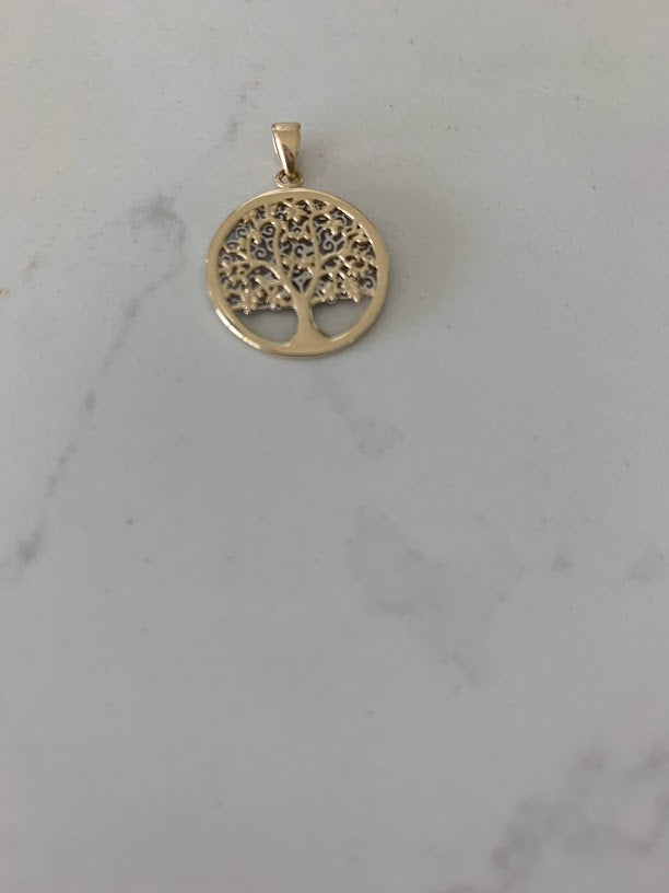 17MM 14K Solid Gold Family Tree | Yellow and White Gold Tree of Life | Tree Pendant | Two TONE 14K Solid Gold Pendant