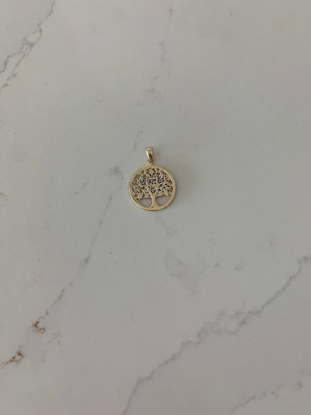 17MM 14K Solid Gold Family Tree | Yellow and White Gold Tree of Life | Tree Pendant | Two TONE 14K Solid Gold Pendant
