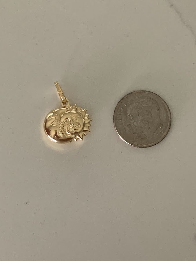 14K Solid Gold Moon and Sun Pendant | Yellow Gold Moon and Sun Pendant | Moon and Sun Pendant | 14K Solid Gold Pendant