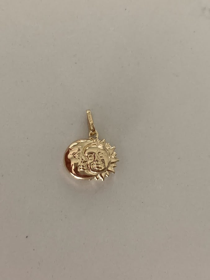 14K Solid Gold Moon and Sun Pendant | Yellow Gold Moon and Sun Pendant | Moon and Sun Pendant | 14K Solid Gold Pendant