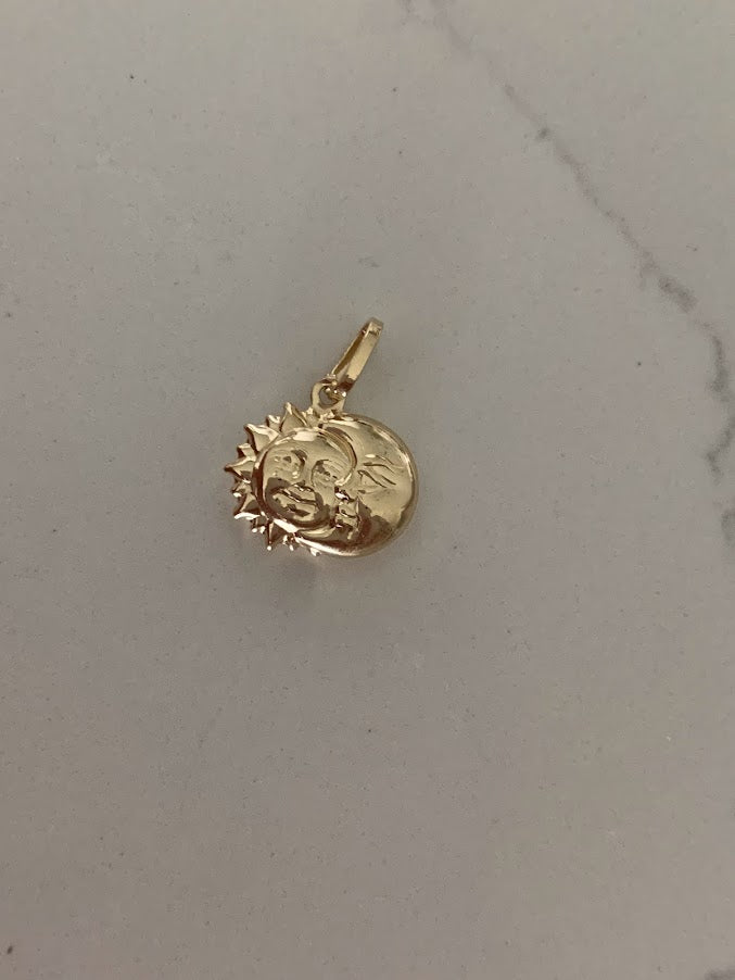 14K Solid Gold Moon and Sun Pendant | Yellow Gold Moon and Sun Pendant | Moon and Sun Pendant | 14K Solid Gold Pendant