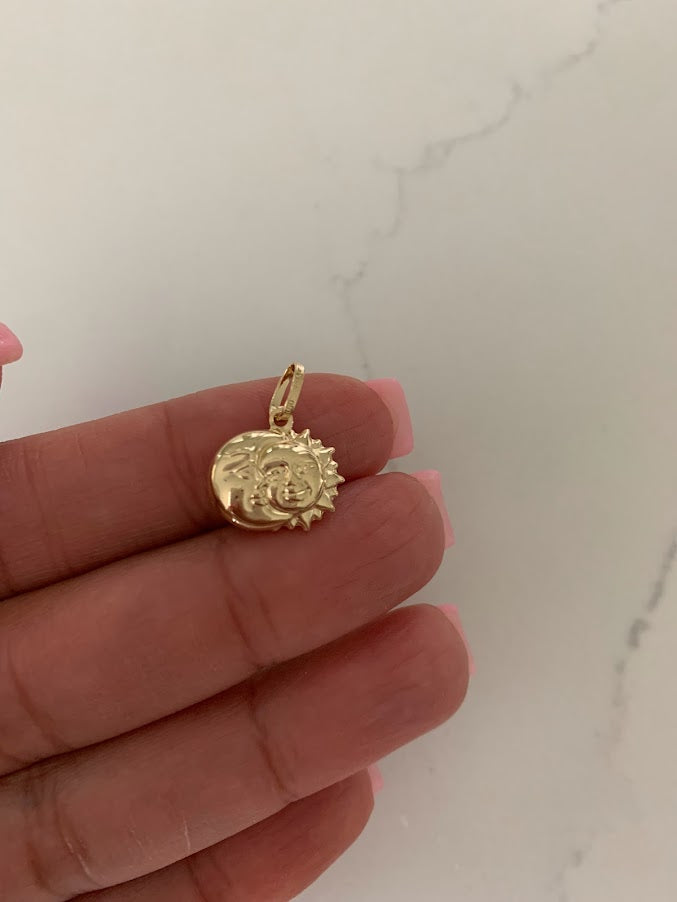 14K Solid Gold Moon and Sun Pendant | Yellow Gold Moon and Sun Pendant | Moon and Sun Pendant | 14K Solid Gold Pendant