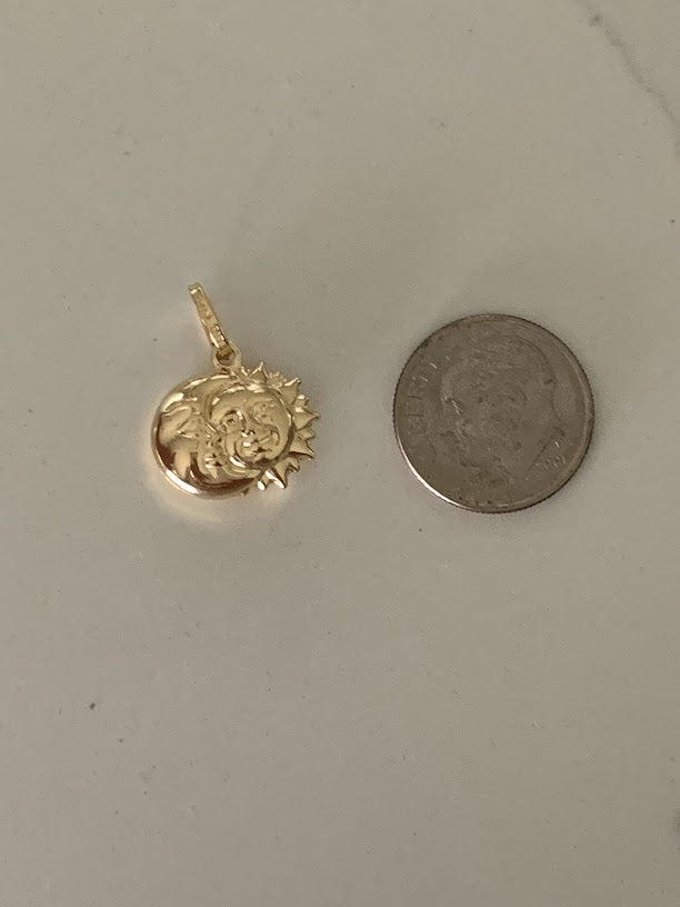 14K Solid Gold Moon and Sun Pendant | Yellow Gold Moon and Sun Pendant | Moon and Sun Pendant | 14K Solid Gold Pendant