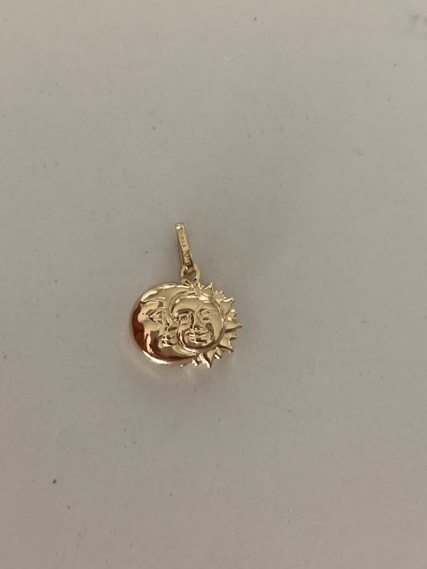 14K Solid Gold Moon and Sun Pendant | Yellow Gold Moon and Sun Pendant | Moon and Sun Pendant | 14K Solid Gold Pendant