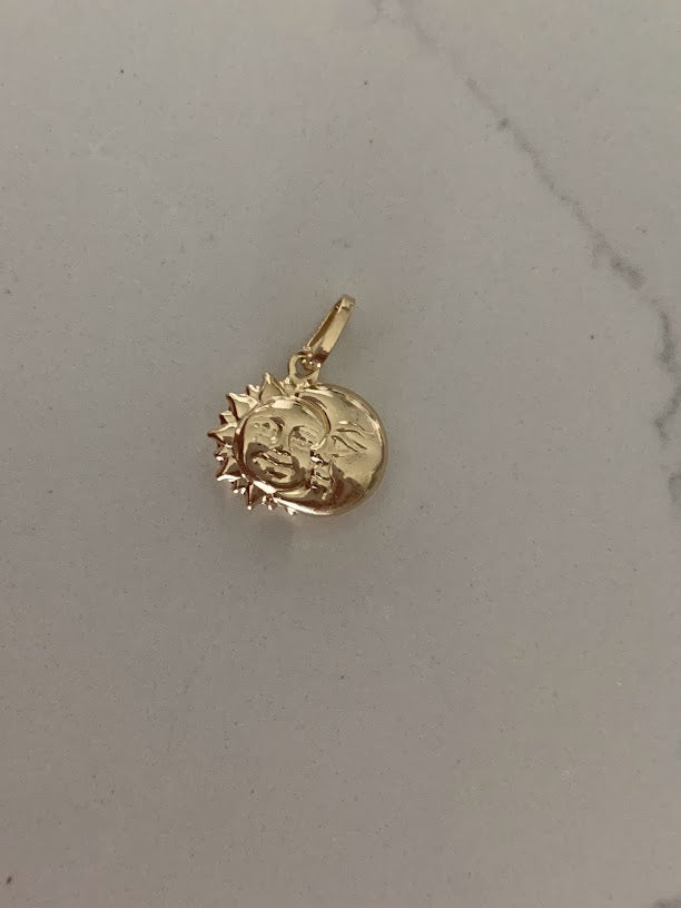 14K Solid Gold Moon and Sun Pendant | Yellow Gold Moon and Sun Pendant | Moon and Sun Pendant | 14K Solid Gold Pendant