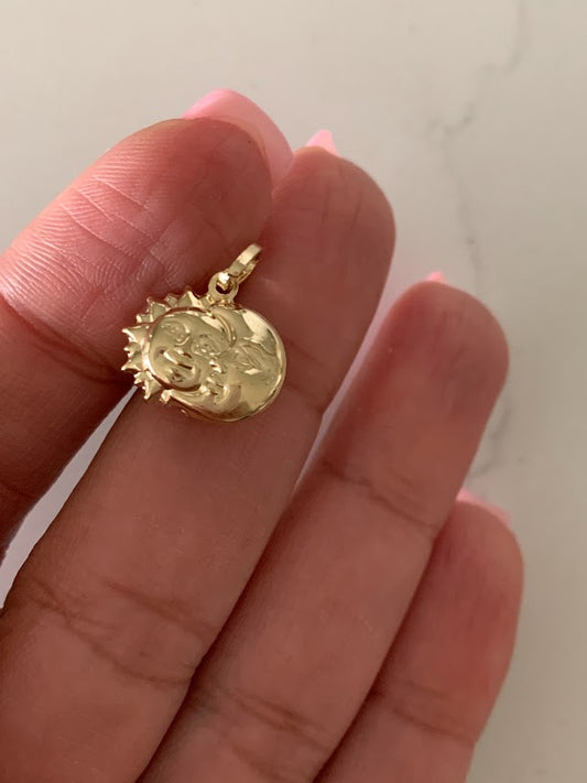 14K Solid Gold Moon and Sun Pendant | Yellow Gold Moon and Sun Pendant | Moon and Sun Pendant | 14K Solid Gold Pendant