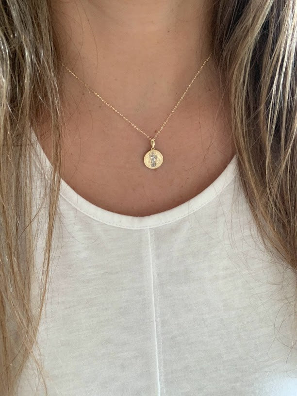 14K Gold Two Tone Saint Benedict Pendant on a Shiny Chain