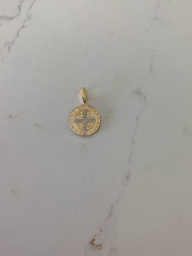 14K Gold Two Tone Saint Benedict Pendant on a Shiny Chain