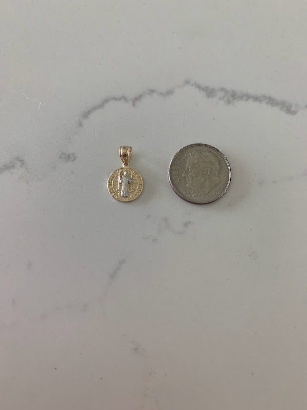 10MM 14K Solid Gold Saint Benedict | Yellow and White Religious | Saint Benedict Pendant | Two TONE 14K Solid Gold Pendant