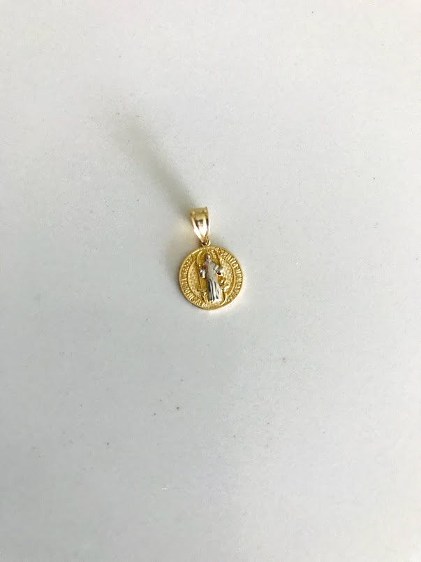 10MM 14K Solid Gold Saint Benedict | Yellow and White Religious | Saint Benedict Pendant | Two TONE 14K Solid Gold Pendant