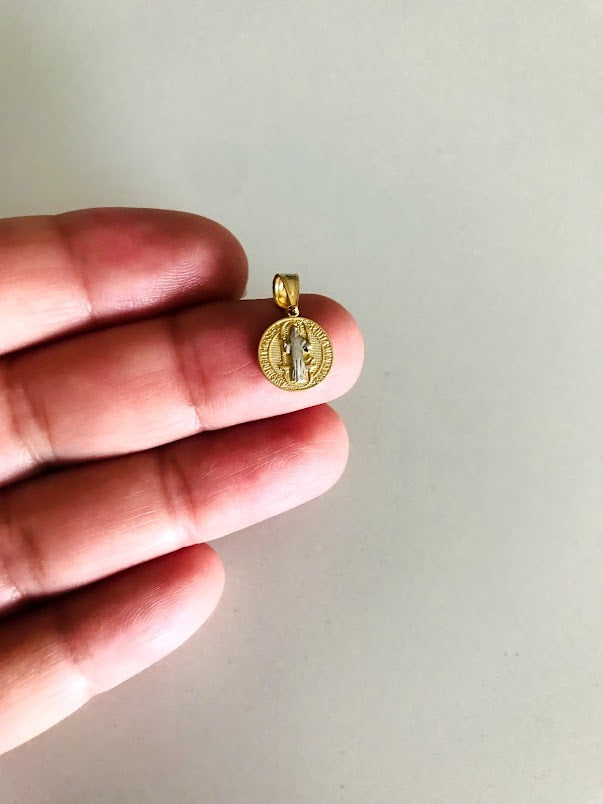 10MM 14K Solid Gold Saint Benedict | Yellow and White Religious | Saint Benedict Pendant | Two TONE 14K Solid Gold Pendant