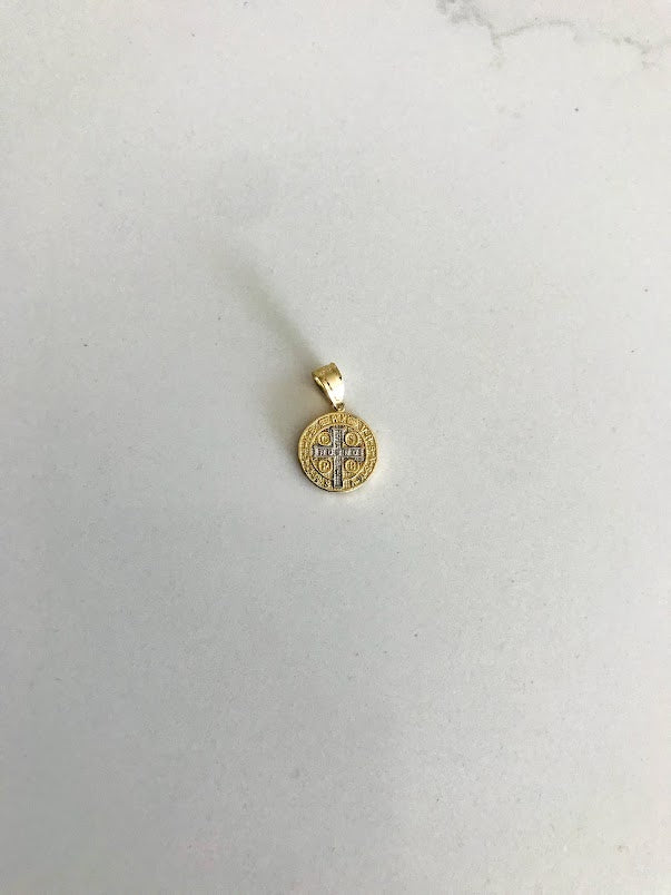 10MM 14K Solid Gold Saint Benedict | Yellow and White Religious | Saint Benedict Pendant | Two TONE 14K Solid Gold Pendant