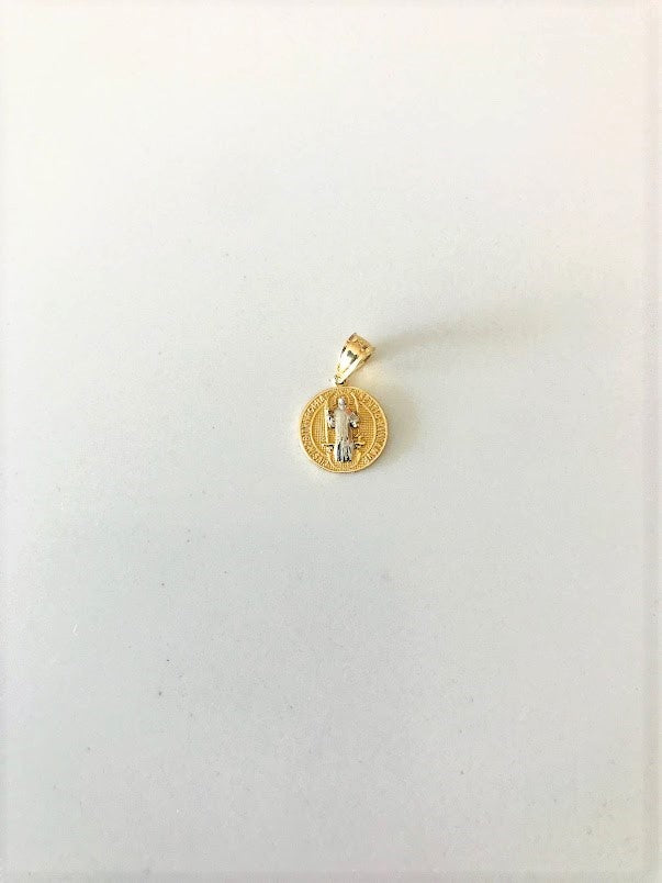 10MM 14K Solid Gold Saint Benedict | Yellow and White Religious | Saint Benedict Pendant | Two TONE 14K Solid Gold Pendant