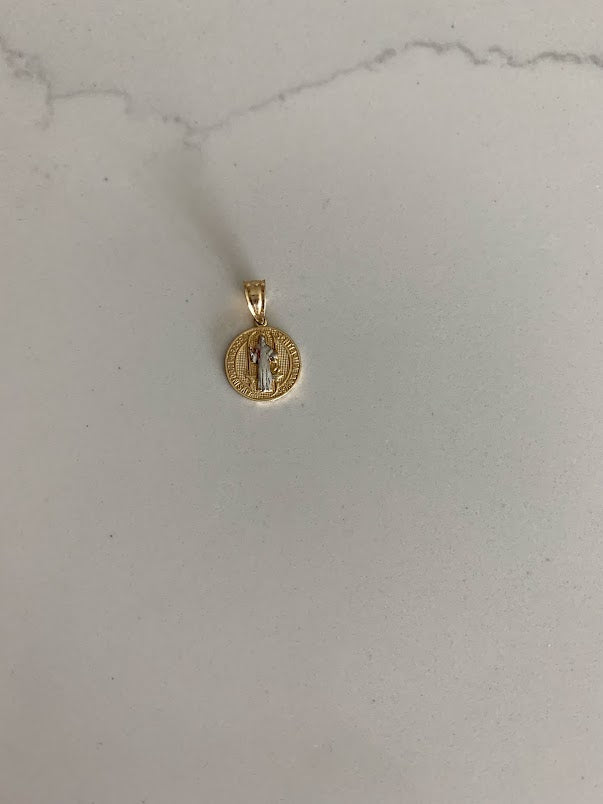 10MM 14K Solid Gold Saint Benedict | Yellow and White Religious | Saint Benedict Pendant | Two TONE 14K Solid Gold Pendant