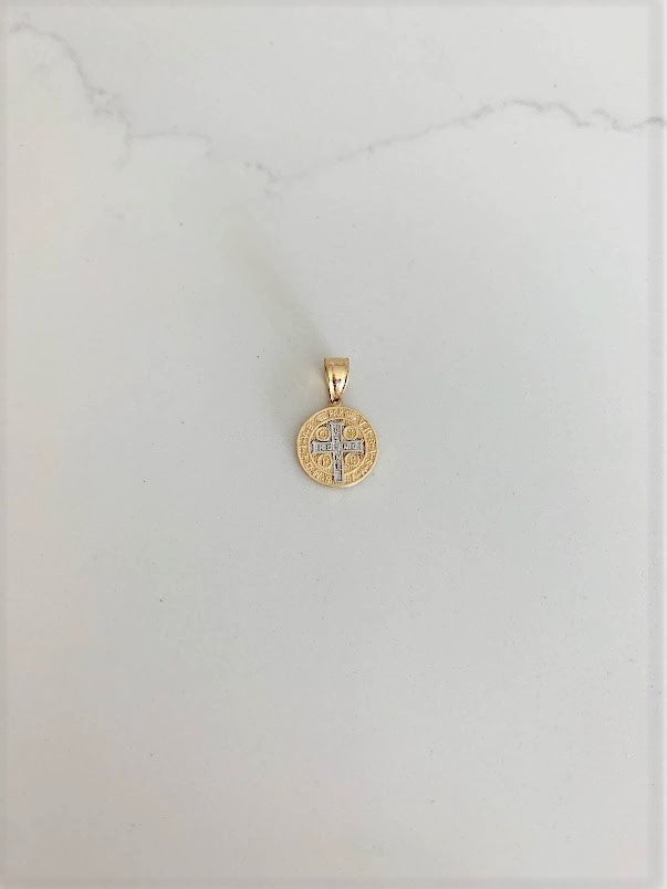 10MM 14K Solid Gold Saint Benedict | Yellow and White Religious | Saint Benedict Pendant | Two TONE 14K Solid Gold Pendant