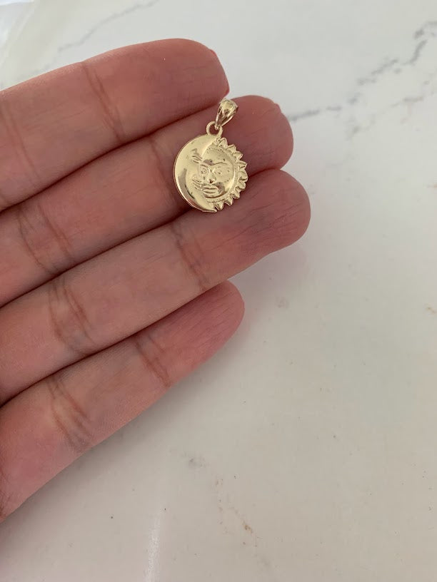 14K Solid Gold Moon and Sun Pendant | Yellow Gold Moon and Sun Pendant | Moon and Sun Pendant | 14K Solid Gold Pendant |