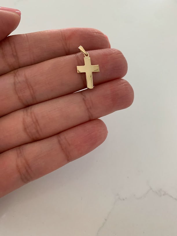 14K Solid Gold Cross | Shiny Yellow Gold Cross | Catholic Pendant | 14K Solid Gold Cross Christian Pendant | 16MM Cross