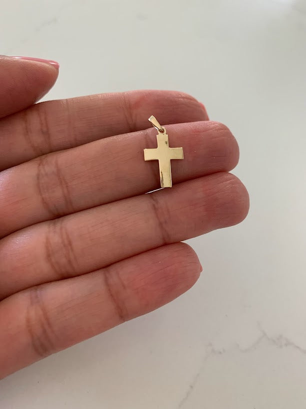14K Solid Gold Cross | Shiny Yellow Gold Cross | Catholic Pendant | 14K Solid Gold Cross Christian Pendant | 16MM Cross
