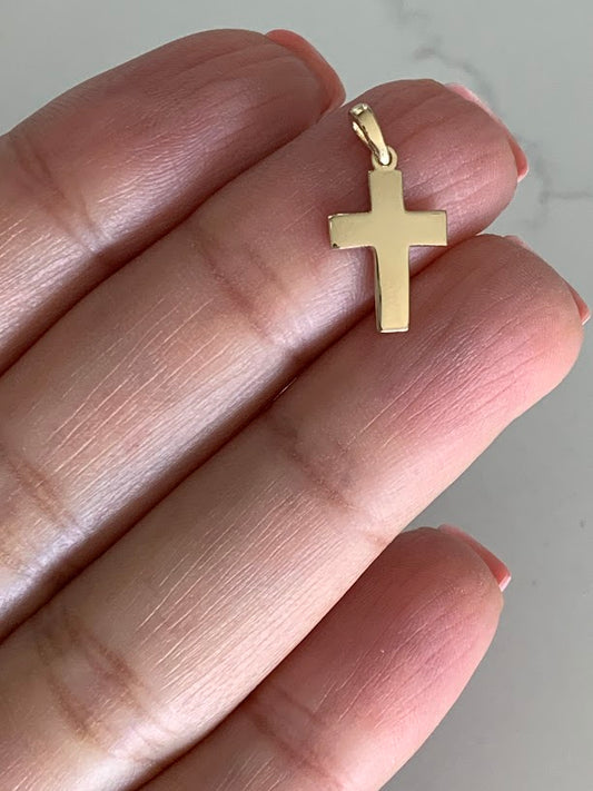 14K Solid Gold Cross | Shiny Yellow Gold Cross | Catholic Pendant | 14K Solid Gold Cross Christian Pendant | 16MM Cross
