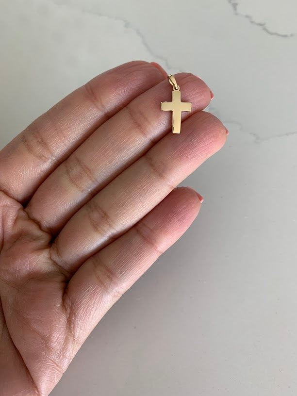 14K Solid Gold Cross | Shiny Yellow Gold Cross | Catholic Pendant | 14K Solid Gold Cross Christian Pendant | 16MM Cross